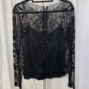 Sequin embellished sheer long sleeve blouse